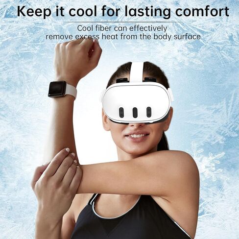 غطاء الوجه مروحة تبريد لملحقات Meta Quest 3، قطن حرير ثلجي مسامي متوافق مع Oculus Quest 3 مبرد تهوية دوران الهواء النشط لتخفيف ضباب العدسة (سرعتان) in Kuwait