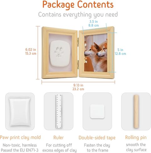 Dog Keepsake Paw Print Kit Picture Frame Pet-Safe Caly Mold Wooden Keepsake Frame and All Needed Tools, Designed for Fur Parents, a Sweet Gift to Keep Special Memory for Dog or Cat (White) in Saudi Arabia
