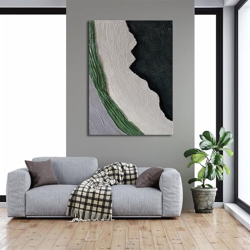 Slyart كبير الشمال الأخضر والأبيض مجردة جدار الفن العمودي الأخضر 3D نسيج اللوحة الأخضر الأبيض اللوحة الحديثة غرفة المعيشة لوحات زيتية الفن البسيط in Saudi Arabia