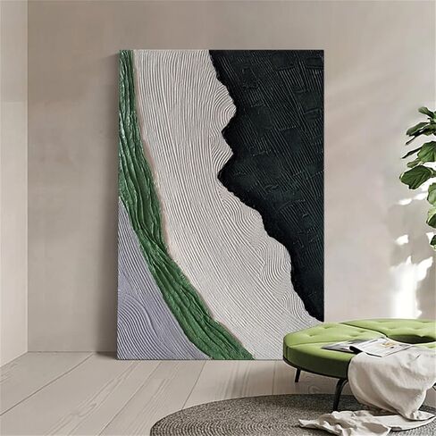 Slyart كبير الشمال الأخضر والأبيض مجردة جدار الفن العمودي الأخضر 3D نسيج اللوحة الأخضر الأبيض اللوحة الحديثة غرفة المعيشة لوحات زيتية الفن البسيط in Saudi Arabia