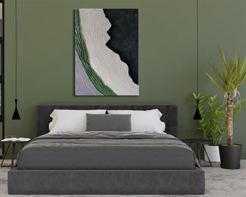 Slyart كبير الشمال الأخضر والأبيض مجردة جدار الفن العمودي الأخضر 3D نسيج اللوحة الأخضر الأبيض اللوحة الحديثة غرفة المعيشة لوحات زيتية الفن البسيط in Saudi Arabia