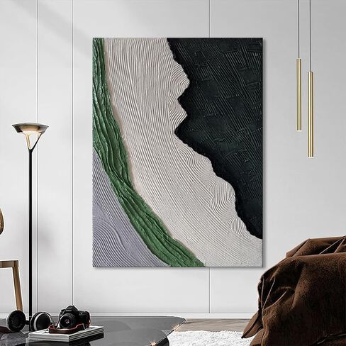 Slyart كبير الشمال الأخضر والأبيض مجردة جدار الفن العمودي الأخضر 3D نسيج اللوحة الأخضر الأبيض اللوحة الحديثة غرفة المعيشة لوحات زيتية الفن البسيط in Saudi Arabia
