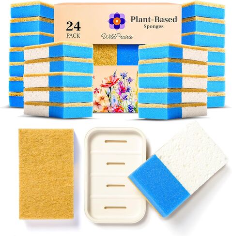 24 Pack, Natural Kitchen Sponge, Non-Scratch, Plant-Based, Natural Sponge, Clean, Dishes, Eco Friendly Sponges, Natural Dish Sponge, Eco Sponges, Sponge Kitchen, Natural Sponges in Saudi Arabia