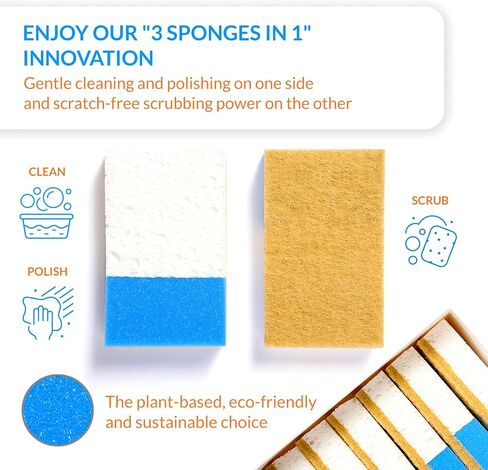 24 Pack, Natural Kitchen Sponge, Non-Scratch, Plant-Based, Natural Sponge, Clean, Dishes, Eco Friendly Sponges, Natural Dish Sponge, Eco Sponges, Sponge Kitchen, Natural Sponges in Saudi Arabia