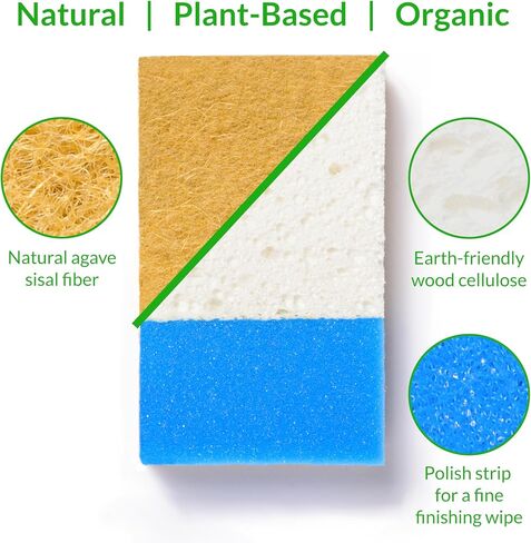 24 Pack, Natural Kitchen Sponge, Non-Scratch, Plant-Based, Natural Sponge, Clean, Dishes, Eco Friendly Sponges, Natural Dish Sponge, Eco Sponges, Sponge Kitchen, Natural Sponges in Saudi Arabia