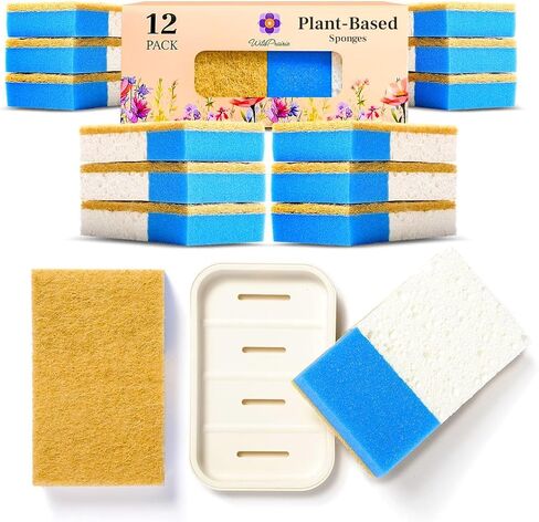 24 Pack, Natural Kitchen Sponge, Non-Scratch, Plant-Based, Natural Sponge, Clean, Dishes, Eco Friendly Sponges, Natural Dish Sponge, Eco Sponges, Sponge Kitchen, Natural Sponges in Saudi Arabia