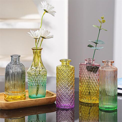 Vintage Glass Vases，Colored Small Glass Vases for Centerpieces,Boho Flower Vase Set of 5 Decorative Small Vases(English) in Saudi Arabia