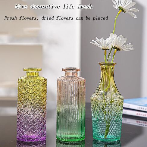Vintage Glass Vases，Colored Small Glass Vases for Centerpieces,Boho Flower Vase Set of 5 Decorative Small Vases(English) in Saudi Arabia