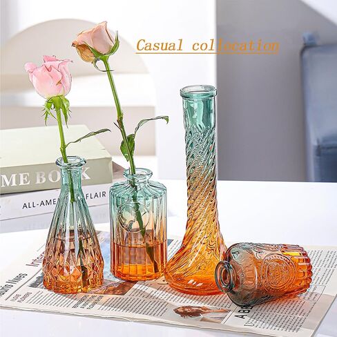 Vintage Glass Vases，Colored Small Glass Vases for Centerpieces,Boho Flower Vase Set of 5 Decorative Small Vases(English) in Saudi Arabia