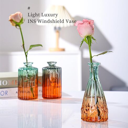 Vintage Glass Vases，Colored Small Glass Vases for Centerpieces,Boho Flower Vase Set of 5 Decorative Small Vases(English) in Saudi Arabia