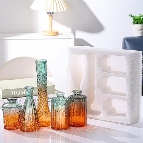 Vintage Glass Vases，Colored Small Glass Vases for Centerpieces,Boho Flower Vase Set of 5 Decorative Small Vases(English) in Saudi Arabia