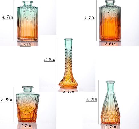 Vintage Glass Vases，Colored Small Glass Vases for Centerpieces,Boho Flower Vase Set of 5 Decorative Small Vases(English) in Saudi Arabia
