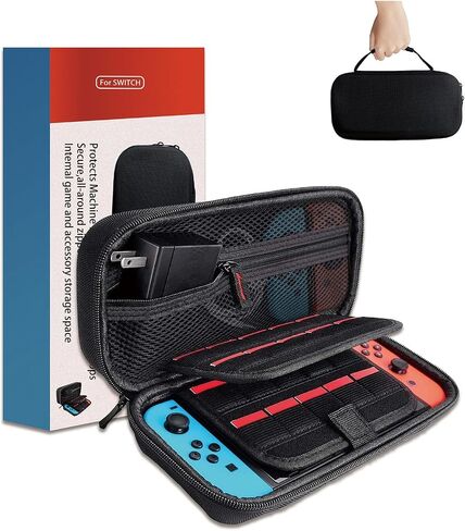 حقيبة حمل JOSHIOK متوافقة مع وحدة تحكم Nintendo Switch وSwitch OLED - حقيبة واقية صلبة محمولة للسفر مع 30 خرطوشة ألعاب لوحدة التحكم والملحقات، سحاب أبيض وأحمر in Kuwait