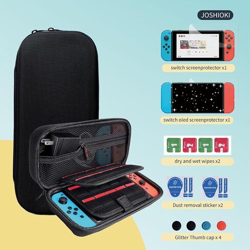 حقيبة حمل JOSHIOK متوافقة مع وحدة تحكم Nintendo Switch وSwitch OLED - حقيبة واقية صلبة محمولة للسفر مع 30 خرطوشة ألعاب لوحدة التحكم والملحقات، سحاب أبيض وأحمر in Kuwait