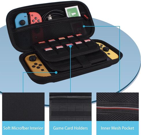 حقيبة حمل JOSHIOK متوافقة مع وحدة تحكم Nintendo Switch وSwitch OLED - حقيبة واقية صلبة محمولة للسفر مع 30 خرطوشة ألعاب لوحدة التحكم والملحقات، سحاب أبيض وأحمر in Kuwait