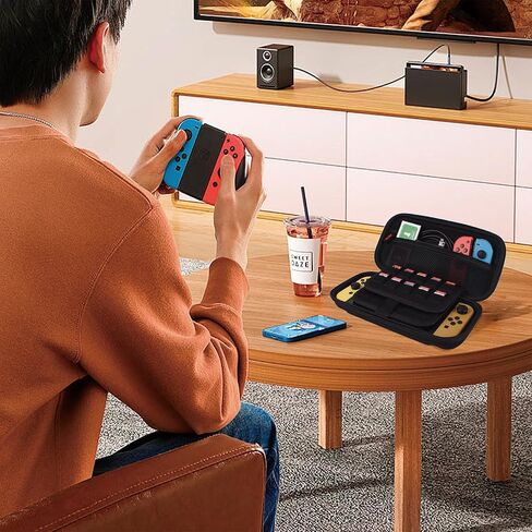 حقيبة حمل JOSHIOK متوافقة مع وحدة تحكم Nintendo Switch وSwitch OLED - حقيبة واقية صلبة محمولة للسفر مع 30 خرطوشة ألعاب لوحدة التحكم والملحقات، سحاب أبيض وأحمر in Kuwait
