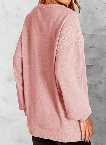 Dokotoo Oversized Sweatshirt for Women Casual Crewneck Long Sleeve Waffle Splicing Solid Pullover Sweatshirts Tops in Saudi Arabia