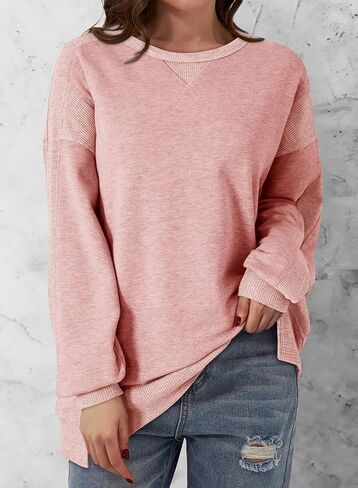 Dokotoo Oversized Sweatshirt for Women Casual Crewneck Long Sleeve Waffle Splicing Solid Pullover Sweatshirts Tops in Saudi Arabia