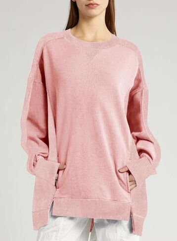 Dokotoo Oversized Sweatshirt for Women Casual Crewneck Long Sleeve Waffle Splicing Solid Pullover Sweatshirts Tops in Saudi Arabia