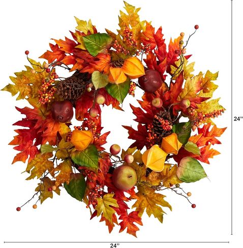 Nearly Natural 24in. Autumn Maple Leaf and Berries Fall Artificial Wreath in Saudi Arabia