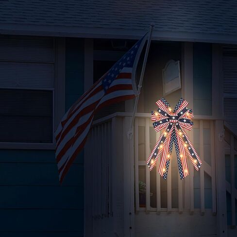 ABTOLS Large LED Patriotic Wreath Bows for Front Door, Labor Day Red Blue White Stars and Stripes Bows for Wreath American Flag Bows for Indoor Outdoor Labor Day Party Door Wall Fence Decor in Saudi Arabia