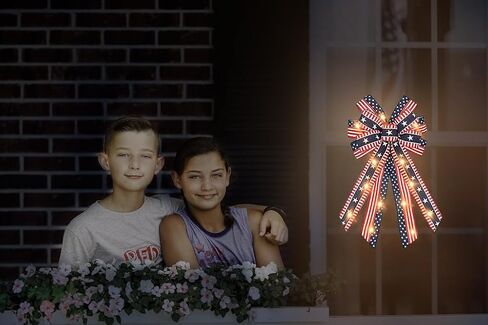 ABTOLS Large LED Patriotic Wreath Bows for Front Door, Labor Day Red Blue White Stars and Stripes Bows for Wreath American Flag Bows for Indoor Outdoor Labor Day Party Door Wall Fence Decor in Saudi Arabia