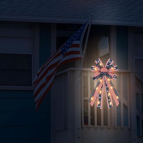 ABTOLS Large LED Patriotic Wreath Bows for Front Door, Labor Day Red Blue White Stars and Stripes Bows for Wreath American Flag Bows for Indoor Outdoor Labor Day Party Door Wall Fence Decor in Saudi Arabia