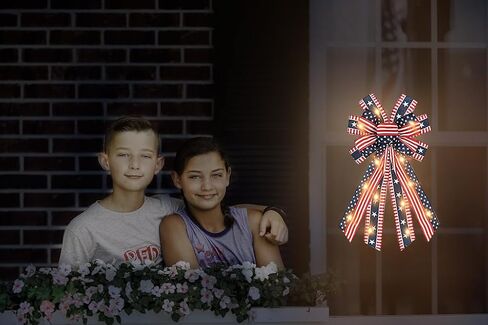 ABTOLS Large LED Patriotic Wreath Bows for Front Door, Labor Day Red Blue White Stars and Stripes Bows for Wreath American Flag Bows for Indoor Outdoor Labor Day Party Door Wall Fence Decor in Saudi Arabia