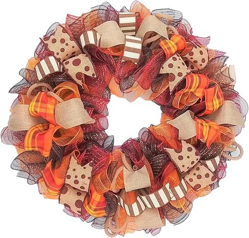 Burgundy Fall Wreath - Burlap Thanksgiving Autumn Door Wreath - Brown Maroon Red Orange Yellow : F2 (No Centerpiece (Wreath Only)) in Saudi Arabia
