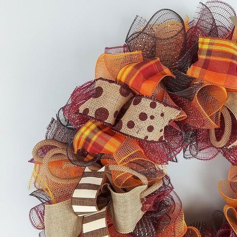 Burgundy Fall Wreath - Burlap Thanksgiving Autumn Door Wreath - Brown Maroon Red Orange Yellow : F2 (No Centerpiece (Wreath Only)) in Saudi Arabia