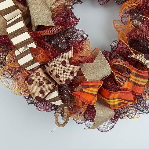 Burgundy Fall Wreath - Burlap Thanksgiving Autumn Door Wreath - Brown Maroon Red Orange Yellow : F2 (No Centerpiece (Wreath Only)) in Saudi Arabia