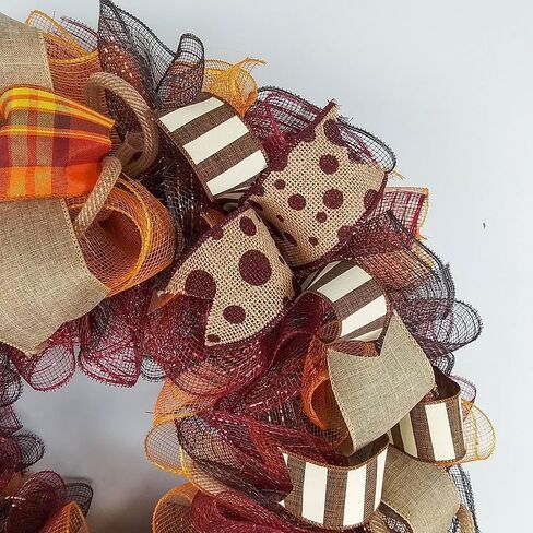 Burgundy Fall Wreath - Burlap Thanksgiving Autumn Door Wreath - Brown Maroon Red Orange Yellow : F2 (No Centerpiece (Wreath Only)) in Saudi Arabia