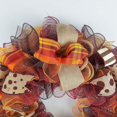 Burgundy Fall Wreath - Burlap Thanksgiving Autumn Door Wreath - Brown Maroon Red Orange Yellow : F2 (No Centerpiece (Wreath Only)) in Saudi Arabia