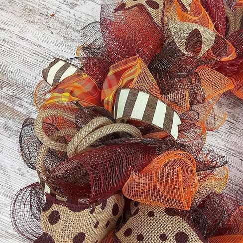 Burgundy Fall Wreath - Burlap Thanksgiving Autumn Door Wreath - Brown Maroon Red Orange Yellow : F2 (No Centerpiece (Wreath Only)) in Saudi Arabia