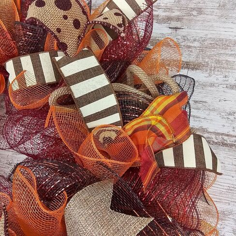 Burgundy Fall Wreath - Burlap Thanksgiving Autumn Door Wreath - Brown Maroon Red Orange Yellow : F2 (No Centerpiece (Wreath Only)) in Saudi Arabia