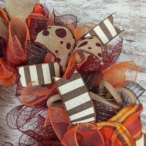 Burgundy Fall Wreath - Burlap Thanksgiving Autumn Door Wreath - Brown Maroon Red Orange Yellow : F2 (No Centerpiece (Wreath Only)) in Saudi Arabia