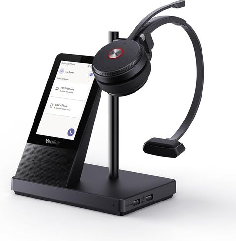 Yealink WH66 سماعة رأس لاسلكية مع شاشة 4 بوصات، سماعة DECT للفرق، معتمدة من Zoom Skype، سماعة بلوتوث مع نطاق 525 قدمًا، مكبر صوت مزدوج كامل، وقت اتصال 14 ساعة، سماعة عمل مكتبية للهاتف المكتبي، الكمبيوتر الشخصي in Kuwait