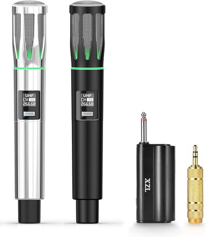 Rechargeable Wireless Microphone with 1/4" Receiver, Two Cordless UHF Mic, Plug-and-Play & Long-Distance Transmission for Karaoke Singing, Stage Performance, Lecture, Wedding Host, Church in Kuwait