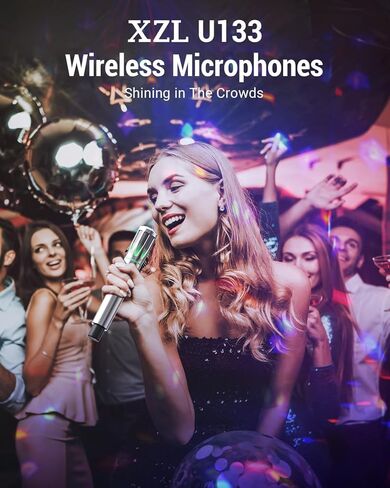 Rechargeable Wireless Microphone with 1/4" Receiver, Two Cordless UHF Mic, Plug-and-Play & Long-Distance Transmission for Karaoke Singing, Stage Performance, Lecture, Wedding Host, Church in Kuwait