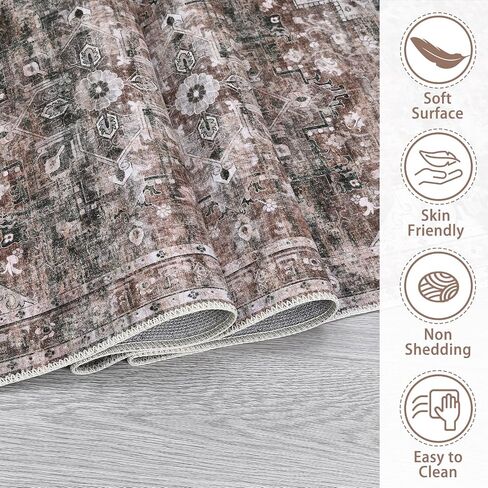 9x12 Area Rug Vintage Distressed Large Area Rug Machine Washable Rug for Living Room, Non-Slip Stain Resistant Accent Rug Oriental Medallion Floor Cover Carpet for Bedroom, Teal/Brown in Saudi Arabia