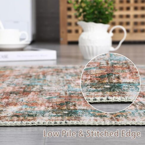 9x12 Area Rug Vintage Distressed Large Area Rug Machine Washable Rug for Living Room, Non-Slip Stain Resistant Accent Rug Oriental Medallion Floor Cover Carpet for Bedroom, Teal/Brown in Saudi Arabia