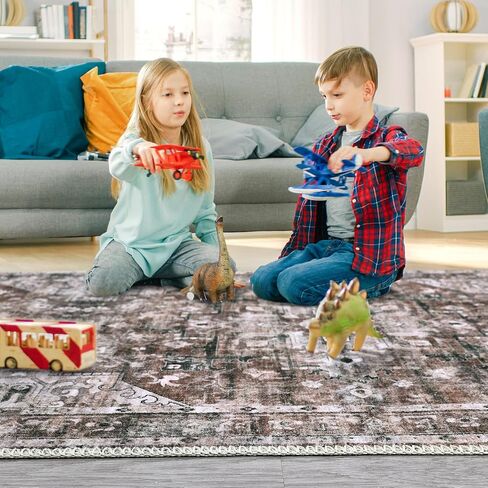 9x12 Area Rug Vintage Distressed Large Area Rug Machine Washable Rug for Living Room, Non-Slip Stain Resistant Accent Rug Oriental Medallion Floor Cover Carpet for Bedroom, Teal/Brown in Saudi Arabia