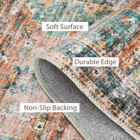 9x12 Area Rug Vintage Distressed Large Area Rug Machine Washable Rug for Living Room, Non-Slip Stain Resistant Accent Rug Oriental Medallion Floor Cover Carpet for Bedroom, Teal/Brown in Saudi Arabia