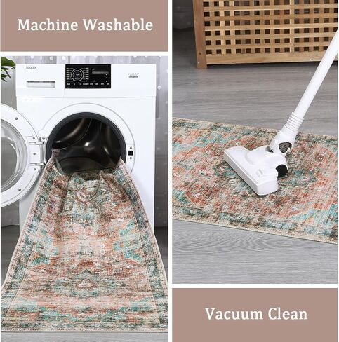 9x12 Area Rug Vintage Distressed Large Area Rug Machine Washable Rug for Living Room, Non-Slip Stain Resistant Accent Rug Oriental Medallion Floor Cover Carpet for Bedroom, Teal/Brown in Saudi Arabia