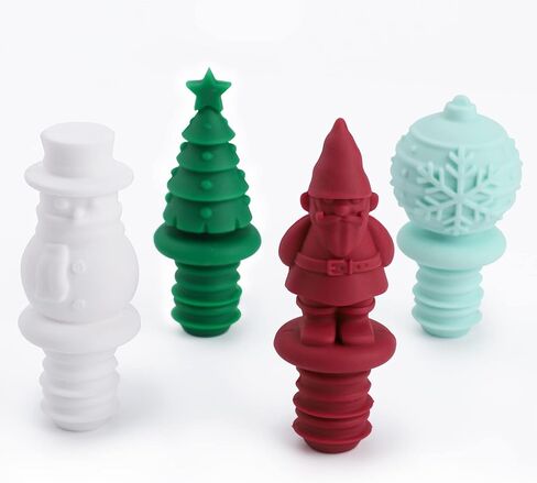 Silicone Wine Stopper, Christmas' Bottle Stopper Design, Reusable Wine Stopper, Wine Accessories, Keeps Wine Fresh, Wine Gifts, Set of 4 in Saudi Arabia