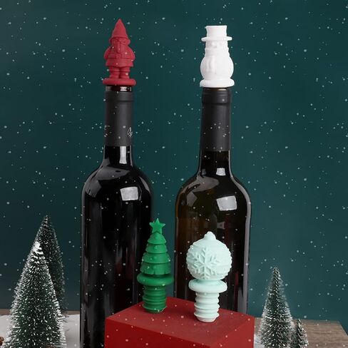 Silicone Wine Stopper, Christmas' Bottle Stopper Design, Reusable Wine Stopper, Wine Accessories, Keeps Wine Fresh, Wine Gifts, Set of 4 in Saudi Arabia