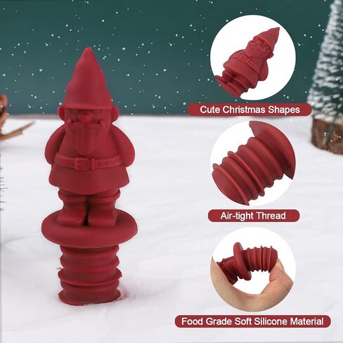 Silicone Wine Stopper, Christmas' Bottle Stopper Design, Reusable Wine Stopper, Wine Accessories, Keeps Wine Fresh, Wine Gifts, Set of 4 in Saudi Arabia