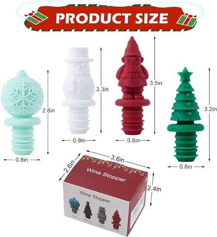 Silicone Wine Stopper, Christmas' Bottle Stopper Design, Reusable Wine Stopper, Wine Accessories, Keeps Wine Fresh, Wine Gifts, Set of 4 in Saudi Arabia