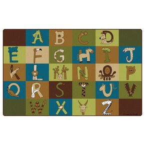 Carpets for Kids 55762 A to Z Animals Literacy Classroom Seating Rug 12ft x 7ft 6in Rectangle Brown