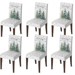 Horaldaily 4PCS Christmas Dining Chair Covers,Grey Christmas Pine Trees Stretch Removable Washable Slipcover Chair Protector for Dining Room Home Decor